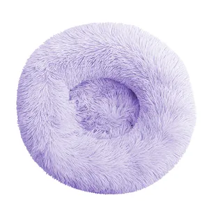 Custom Pet Dog Bed Comfortable Donut Cuddler Round Bed Furry Colorful Coral Fleece Large Calm Round Donut Dog Bed With Zipper