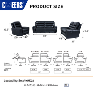 Manwah Cheers Phong Cách Châu Âu 2 + 2 + 1 Sang Trọng Phòng Khách Sofa Đặt Đồ Nội Thất Ngồi Có Thể Ngả Cắt Sofa Hiện Đại Da Màu Đen Đi Bộ - Product Image 6