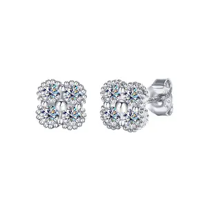 Bán buôn số lượng lớn đồ trang sức phụ nữ sang trọng 925 bạc Clover Stud moissanite đồ trang sức mỹ Bông tai