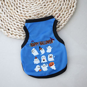 Gilet d'Halloween pour chiens et chats, design fantôme mignon, vêtements fins en polyester pour animaux de compagnie, petit chien Bichon Teddy, orange, noir, bleu - Product Image 2