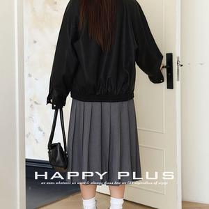 Ensemble pour femmes Runqi, veste en cuir taille plus, t-shirt à imprimé lettres, jupe plissée grise, tenue décontractée style universitaire N9048 - Product Image 5