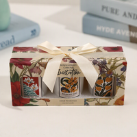 Ensemble cadeau de 3 bougies parfumées en cire de soja avec tasses en céramique à motifs floraux, décoration botanique pour la maison, mariage, Saint-Valentin, Noël