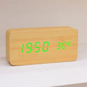 Digital Wooden Led Cube Table Clock White Red Led Desk Alarm Clock for Promotion