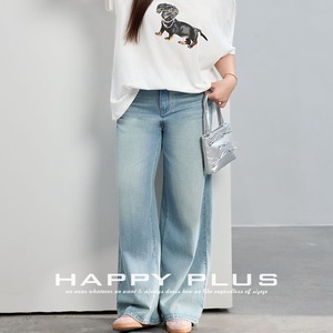 Jean droit bleu clair pour femme Runqi, grande taille, décontracté, en denim de coton, style simple N9217 - Product Image 4