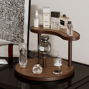 Multi Layer Cosmetic Storage Rack Wooden Desktop Organizer For Skincare Perfume Makeup Products 2 Tier <b>Rotating</b> <b>Display</b> <b>Stand</b> - Product Image 1