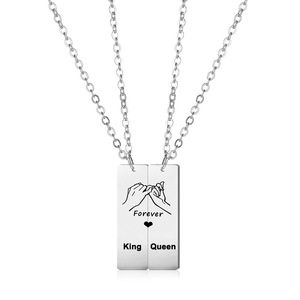 1 paire collier romantique en acier inoxydable, chaîne croisée pour Couples, roi reine promesse éternelle, cadeau de saint-valentin, pendentif bijoux - Product Image 1