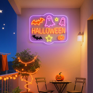 Tablero trasero de acrílico montado en la pared al por mayor de gran volumen, entrega rápida, gráfico juguetón, <span class=keywords><strong>Halloween</strong></span>, decorativo, luz LED personalizada, neón - Product Image 4