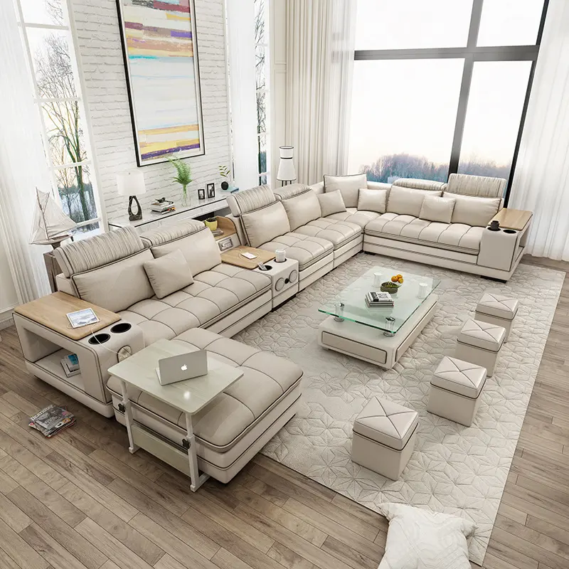 Customizable Furniture L shape Living Room Sofas/Fabric Sofa Bed Royal Sofa set 7 seater living room Furniture designs