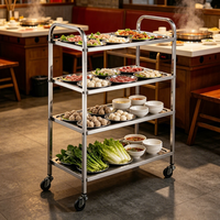Chariot de service alimentaire commercial en acier inoxydable SS304, chariot de cuisine métallique à 4 niveaux pour la restauration et les banquets