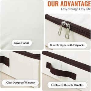 Modern <b>Rectangle</b> Fabric Clothing Organizer with Handles Foldable Stackable Under Bed Storage <b>Bin</b> 35L Capacity White Brown Trim - Product Image 5