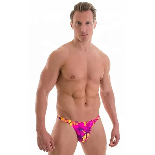Wholesale sexy mens thong swim briefs floral print swimwear men swimsuits