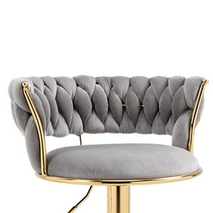 Modern Nordic Counter Height Adjustable High Velvet Hand Braided Back Swivel <strong>Tall</strong> Bar Chair Stool Luxury <strong>Barstools</strong> For Kitchen - Product Image 5