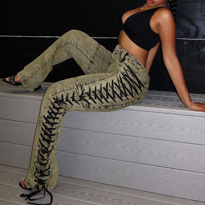 Pantalones Vaqueros de Mezclilla para Niña, Ajustados, a la Moda, Casuales, Transpirables, con Cordón Ajustable - Product Image 1