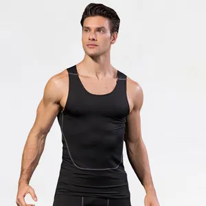 圧縮フィットネス男性トレーニング服ベストを実行している空白のポリエステルジム男タンクトップ