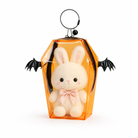 Sac de présentation en PVC orange en forme de cercueil pour Halloween, avec décoration ailes de chauve-souris, boucle de suspension supérieure, fermeture éclair fluide, facile à nettoyer, imperméable, OEM