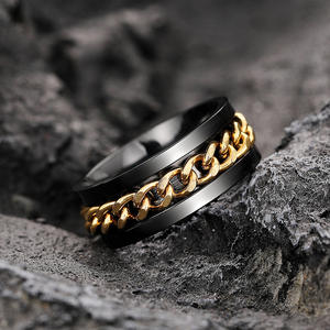 DJ069 Bagues en acier inoxydable pour hommes, plaquées or 18 carats, bijoux tendance, cadeau pour lui - Product Image 4