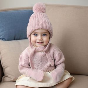 Ensemble <span class=keywords><strong>bonnet</strong></span> et gants pour bébé d'hiver en coton, <span class=keywords><strong>bonnet</strong></span> chaud pour enfants, bébé garçon fille, <span class=keywords><strong>bonnet</strong></span> pour nouveau-né, <span class=keywords><strong>bonnet</strong></span> de neige, cadeau - Product Image 3