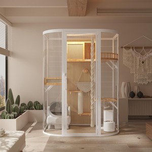 Kedi Villa kedi kafesi ekstra büyük lüks masif ağaç kapalı panoramik Pet camlı vitrin dolabı - Product Image 1