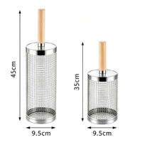 Panier de cuisson roulant en acier inoxydable pour barbecue, tube grillagé cylindrique avec poignée en bois, personnalisé, haute qualité, facile à nettoyer, 2 tailles