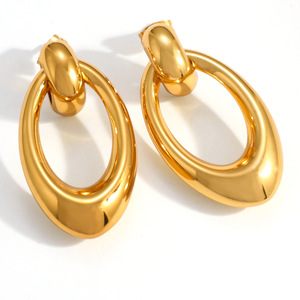 Geometric Gold Plated Stud <b>Earrings</b> Large Oval Hoop Fashion Party Jewelry Stainless Steel <b>Post</b> Zinc Alloy Material - Product Image 4