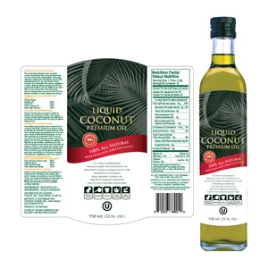 Autocollant Bopp adhésif personnalisé étiquette d'emballage de bouteille avec impression de logo privé autocollant d'étiquette de bouteille d'huile de coco biologique