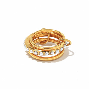 yunnique Geometric <b>Ring</b> 18k Gold Plated <b>Titanium</b> Steel With Pearl Inlay Stackable Unisex Fashion Jewelry Gift - Product Image 4