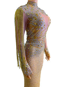 <span class=keywords><strong>Girasol</strong></span> malla apretado Sexy brillante Cadena <span class=keywords><strong>de</strong></span> diamante completo cadera abrazando Falda larga club nocturno Bar traje <span class=keywords><strong>de</strong></span> actuación - Product Image 3