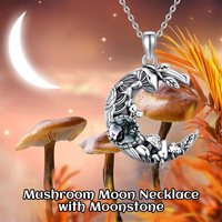 Collier pendentif champignon et lune en agate de mousse ronde oxydée en argent sterling 925 Offre Spéciale
