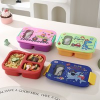 Boîte à lunch pour enfants à 3 compartiments sans BPA avec ustensiles, compatible micro-ondes, design de dessin animé, récipient alimentaire pour l'école et les activités de plein air