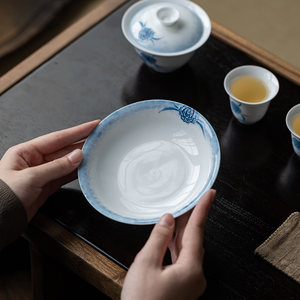 Guanlan Porcelain Teapot Stand With Blue Floral Design For <b>Tea</b> <b>Set</b> Accessories Dehua Ceramic Traditional Style - Product Image 1