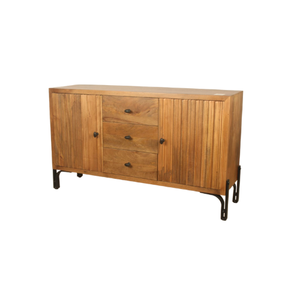 Buffet en bois moderne, artisanal, écologique, à 3 tiroirs et 2 portes, avec pieds en métal élégants, pour hôtel, salle à manger, salon - Product Image 5