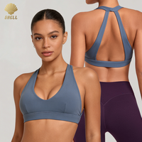 Soutien-gorge de sport Cnshell High pour yoga, dos creux, motif uni, col carré, respirant, maintien élevé, extensible dans quatre directions