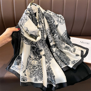 Fancy New Flower Print 180*90CM Bufandas de seda Chales de playa Mujeres Long Large Silk Head Wrap Stole Bufandas musulmanas Hijabs para damas - Product Image 1