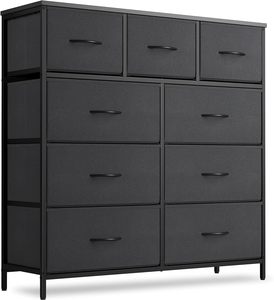 Armario de tela ancho <span class=keywords><strong>y</strong></span> alto con parte superior de madera, cómoda para dormitorio con 9 cajones, organizador de almacenamiento - Product Image 1