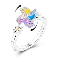 MULA Bague rotative personnalisée en argent 925 avec zircon, motif fleur, moulin à vent, cœur, design classique unique, bijoux romantiques et élégants, cadeau d'anniversaire