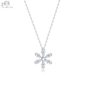 Hongkong Supplier Fine Jewelry Wholesale Snowflake Shape 18K White Gold Natural Diamond Pendant <b>Necklace</b> For Women Birthday Gift - Product Image 1