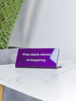Panneau de table en acrylique imprimé UV en forme de L, prix clairs, négociation interdite, style Instagram, panneau d'affichage personnalisé pour boutique, utilisation intérieure