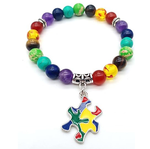 <span class=keywords><strong>Bracelet</strong></span> de Sensibilisation à l'Autisme, <span class=keywords><strong>Bracelet</strong></span> Perles Pierres Naturelles 7 Chakras, Pendentif Puzzle, <span class=keywords><strong>Bracelet</strong></span> Élastique Guérison des Chakras en Cristal - Product Image 5