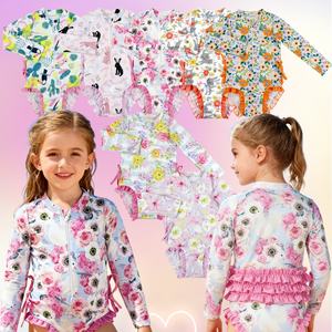 Maillots de bain personnalisés pour filles, à manches longues, avec volants, fermeture éclair, vêtements de bain pour enfants, vêtements de plage, boutique de vêtements de bain - Product Image 1