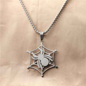 Collar Unisex de Acero Inoxidable con Colgante de Telaraña, Diseño Geométrico de Insecto, Estilo Punk Retro 12042 - Product Image 1
