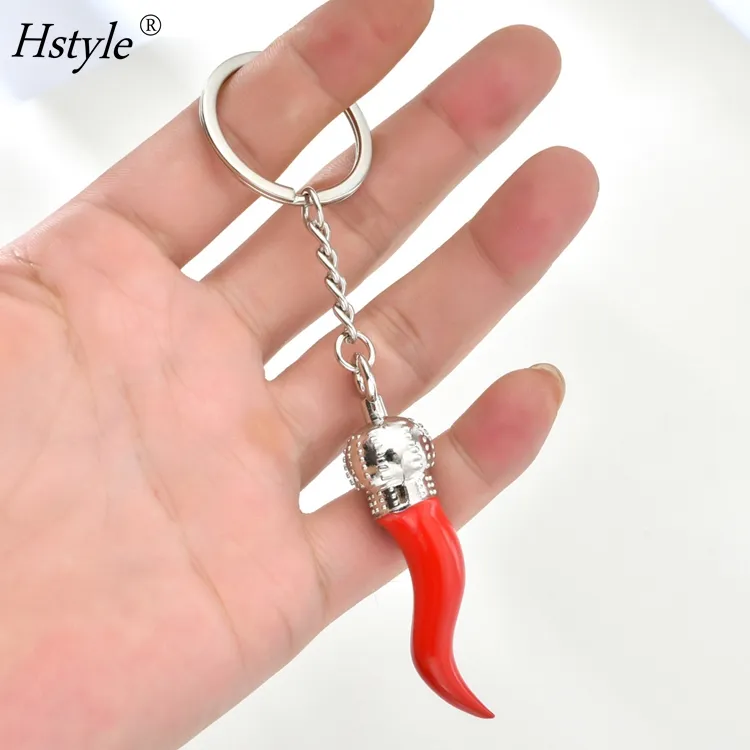 Rotes Horn mit Silber kette Schlüssel bund-Schlüssel ringe & Anhänger Chili Pepper Charm für Rückspiegel Handtasche Anhänger Dekoration HS1595