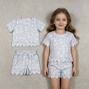 Ensembles de vêtements décontractés pour tout-petits RTS, motifs floraux mignons, pour petites filles, avec bordure festonnée, 95% coton, vêtements décontractés pour enfants - Product Image 1