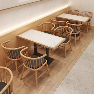Fast Food Oak Booth Benches Sofa Coffee Shop square Commercial Cafe Wood <b>Restaurant</b> Furniture Table and Chair Booth Seating <b>Set</b> - Product Image 4