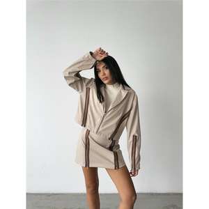 Chaqueta Corta de Cuero Baklava, Estilo Bomber Beige, Acolchada, de Manga Larga, Tejido Entrecruzado, Chaqueta para Mujer - Product Image 6