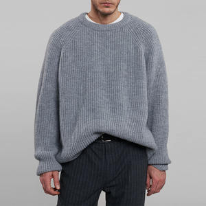 Outono e Inverno Camisola De Malha Mens Loose Fit Chunky Needle 9GG Camisola Texturizada De Cor Sólida - Product Image 3