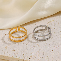 Cincin Bambu Lapis Ganda Stainless Steel Trendi untuk Wanita, Berlapis Emas Gaya Etnik Hip Hop yang Dipersonalisasi