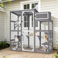 Enclos extérieur moderne en bois de sapin pour chat, éco-responsable, de taille moyenne, avec plusieurs plateformes, toit imperméable, pour jardin et patio