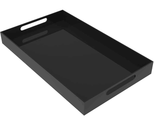 Grand plateau de service noir en acrylique, présentoir décoratif, plateau de coiffeuse avec poignée - Product Image 1