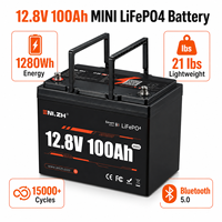 Enlzh 12V 100Ah Mini LiFePO4 Baterai 15000 Siklus Maksimal, Daya 1280Wh, Umur Pakai 10 Tahun, untuk Trailer Portabel