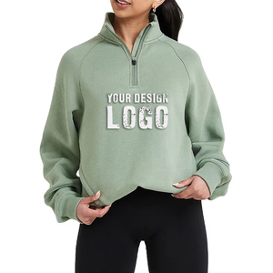 Sudadera Personalizada de Algodón con Cuello Alto y Cremallera, Sudadera Holgada de Alta Calidad para Mujer, Sudadera con Media Cremallera - Product Image 4